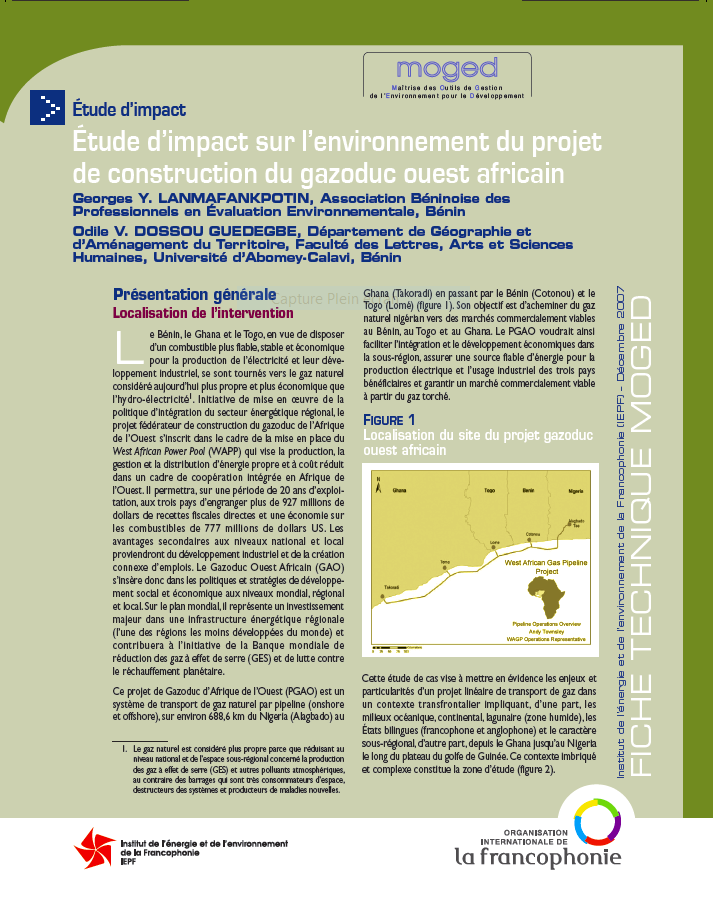 Fiche MOGED - Étude d'impact sur l'environnement du projet d ... Image 1