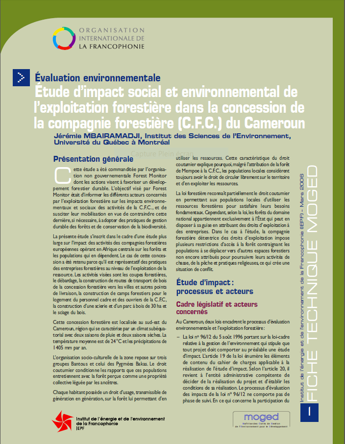 Fiche MOGED - Étude d'impact social et environnemental de l' ... Image 1