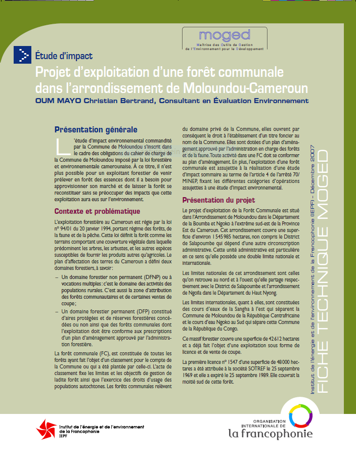 Fiche MOGED - Projet d'exploitation d'une forêt communale da ... Image 1