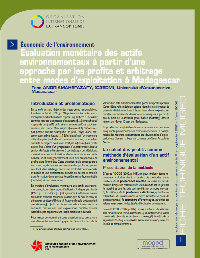 Fiche MOGED - Évaluation monétaire des actfis environnementa ... Image 1